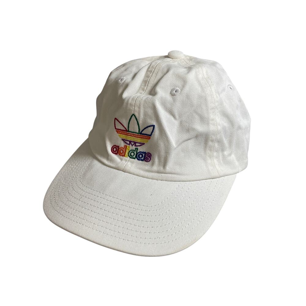 Adidas Unisex White Rainbow Pride Relaxed Logo Strapback Baseball Cap Hat OS